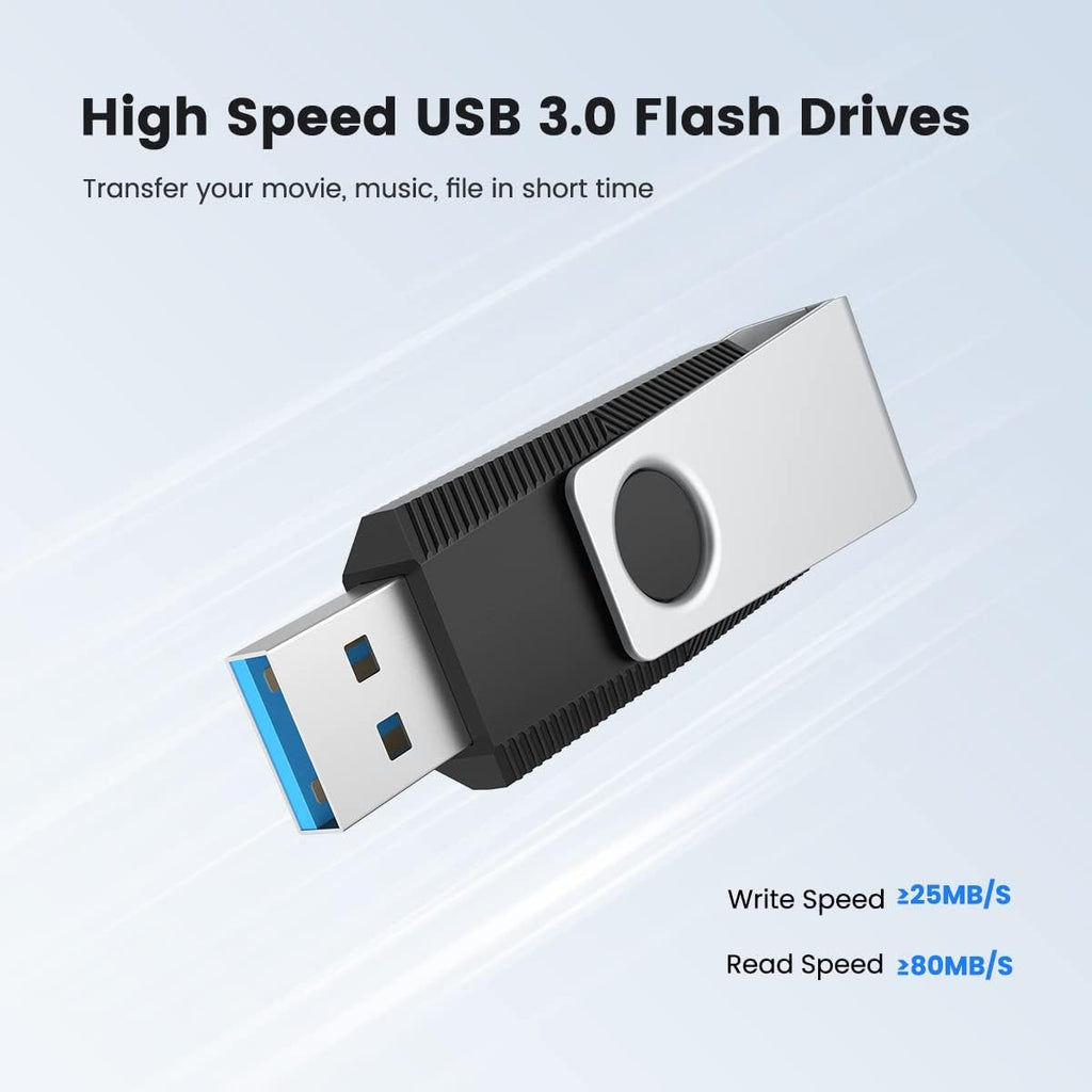 Aiibe 128GB USB 3.0 Flash Drive 5 Pack - 128GB Thumb Drive Multi Pack (128G, 5 Mixed Colors: Black, Red, Cyan, Green, Purple)