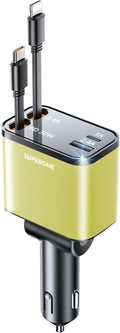 [2024 Upgraded] 4 in 1 Retractable Car Charger, SUPERONE Smaller Fast Car Phone Charger 69W with Cord, USB C and iPhone Car Charger Adapter, Compatible iPhone 15/15 Pro Max/14/13/12/11, Sumsung