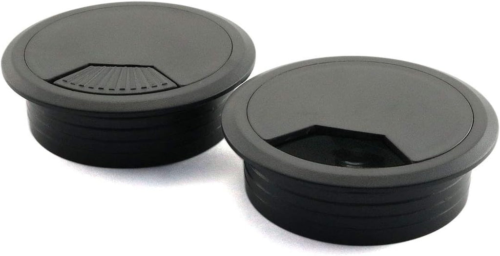 2pcs 2 inch Desk Wire Cord Cable Grommets Hole Cover for Office PC Desk Cable Cord Organizer Plastic Cover Black (Black-2Pcs)