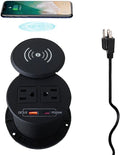ZESHAN Desk Power Grommet Desktop Power Outlet Sofa Table Outlet with Wireless Charger, USB A, USB C Fast Charging Ports and 2 US Plugs 1.8M Power Cord for Conference Table Desk Furniture, Black