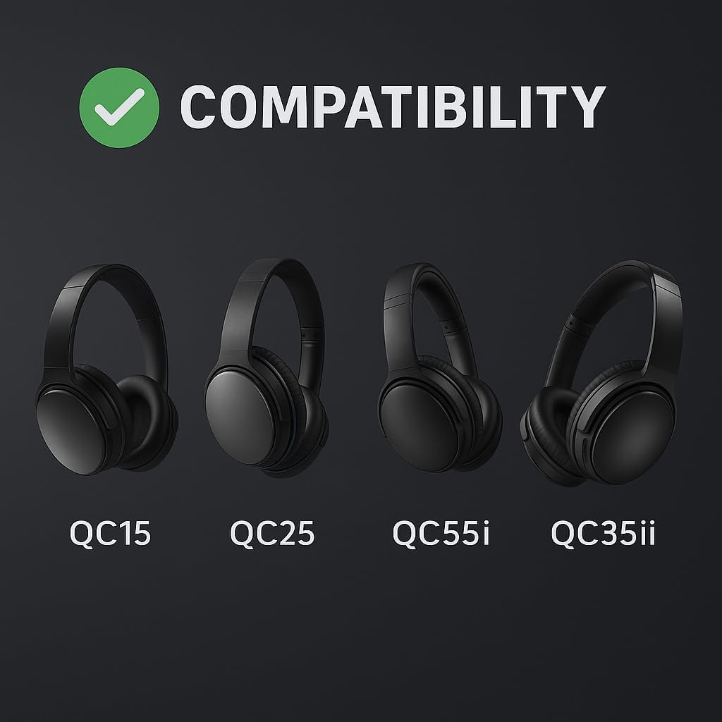 Premium Replacement Ear Pads for Bose QC2, QC15, QC25, QC35 I & II – Soft Protein Leather & Memory Foam Cushions – Enhanced Noise Isolation – Easy Installation Kit & Cleaning Cloth (Silver)