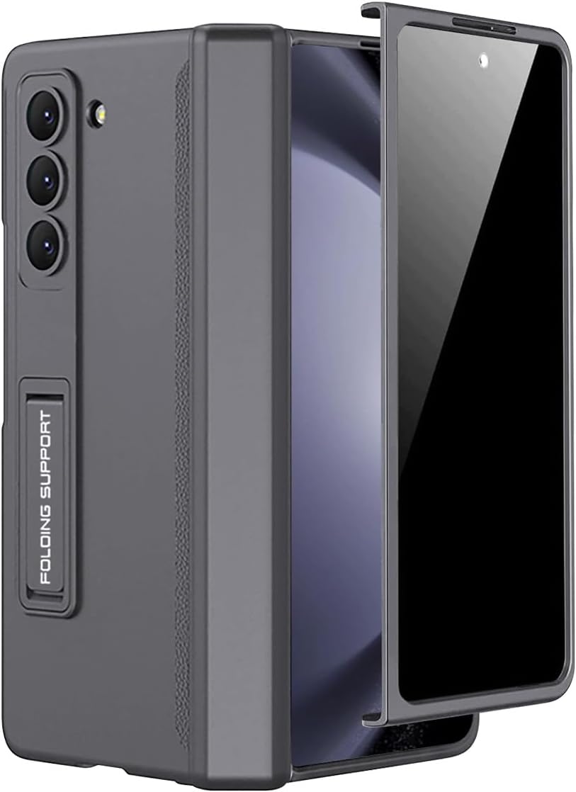 Miimall for Samsung Galaxy Z Fold 5 Case with Privacy Screen Protector, Built-in Adjustable Kickstand & Magnetic Hinge Protection All-Inclusive Protective Case for Galaxy Z Fold 5 5G(Grey)