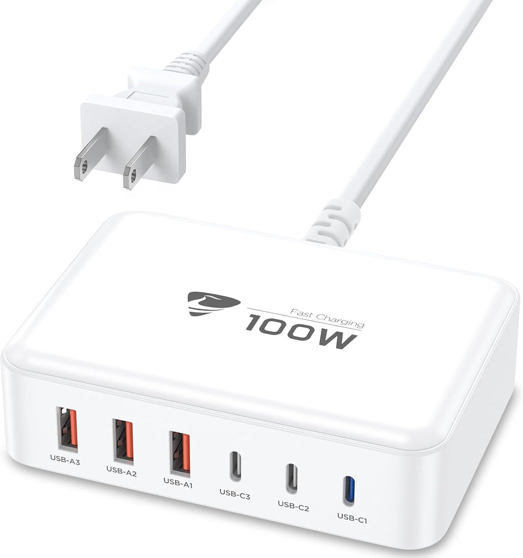 USB C Fast Charger, 100W GaN 6 Port USB C Fast Charging Station Hub Block Cube, QC USB A and PD USB c Wall Charger Power Multiple USB Charger Plug for iPhone 16 15 14 13 12 Pro Max, MacBook, Samsung
