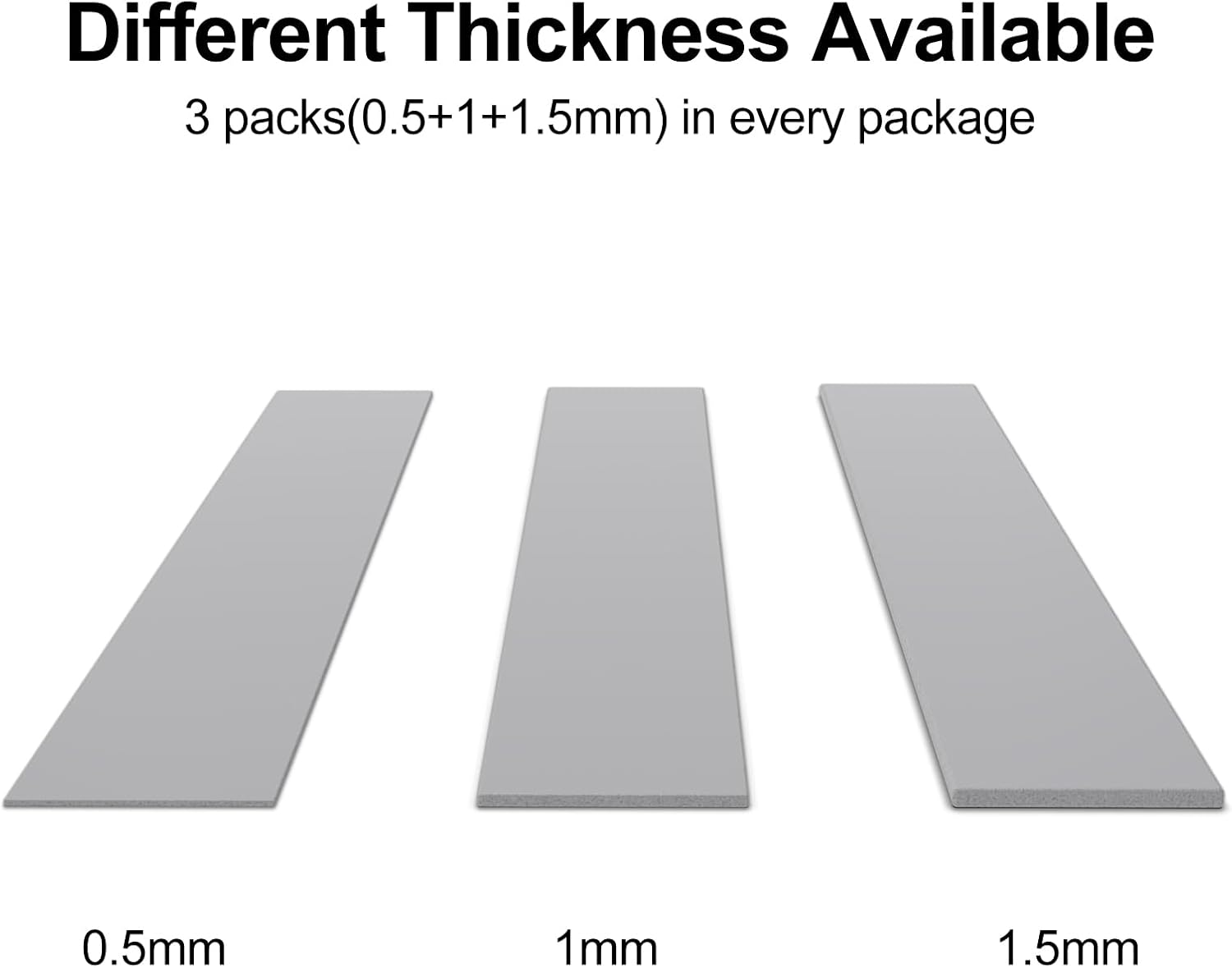 Aairhut 3 Pack 13 W/m.K Thermal Pads, 120 x 20 mm x [0.5 mm + 1 mm + 1.5 mm] Highly Efficient Thermal Conductivity Silicone Cooling Pads for Laptop Heatsink CPU GPU SSD IC LED Cooler