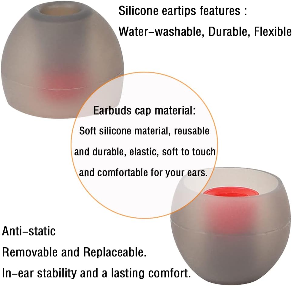 Replacement Earbud Tips Silicone Ear Tips for in- Ear Headphones Eartips Tips (Inner Hole from 3.8mm-5.5mm Earphones) Earbud Replacement Tips Earbuds Cap 18 Pairs S M L
