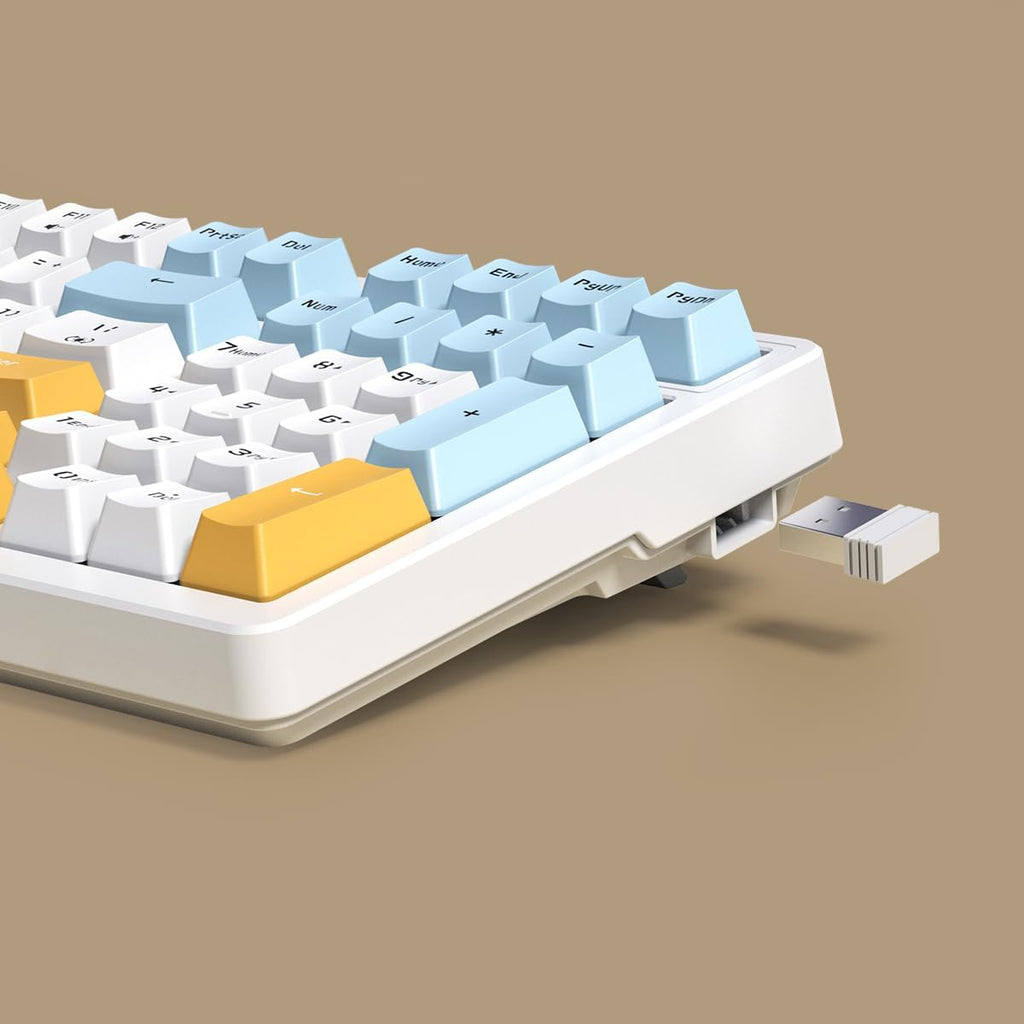 Wireless Mechanical Keyboard, Triple Mode 2.4G/USB-C/BT Gaming Keyboards 100 Keys Ice-Blue Backlit Brown Switch Keyboard | Rechargeable Mechanical Gaming Keyboards | Ice Blue/W/Y