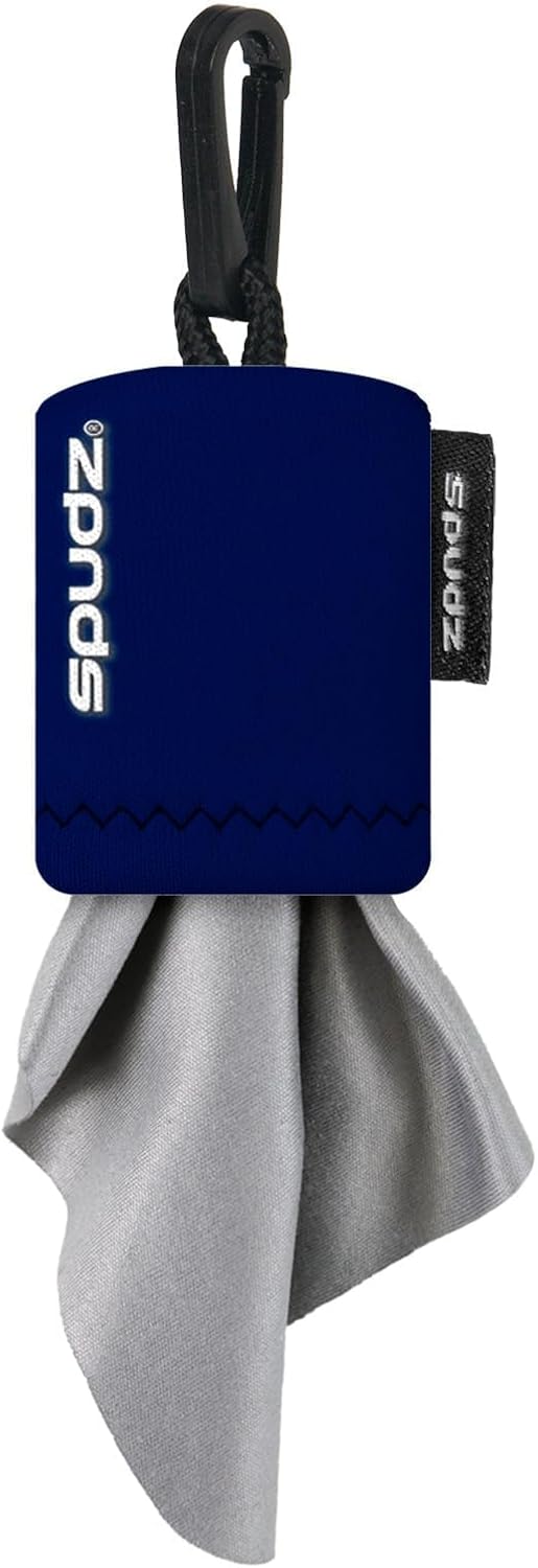 SPUDZ Classic Microfiber Lens Cleaner – Clip-On Pouch, Washable – for Binoculars, Scopes, Glasses, Screens | Navy Blue, 6 x 6 Inch (2-Pack)