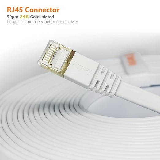 Cat7 10FT-5Pack Ethernet Cable Flat-White-10Gbps High Speed Ultra Slim Double - Image 9