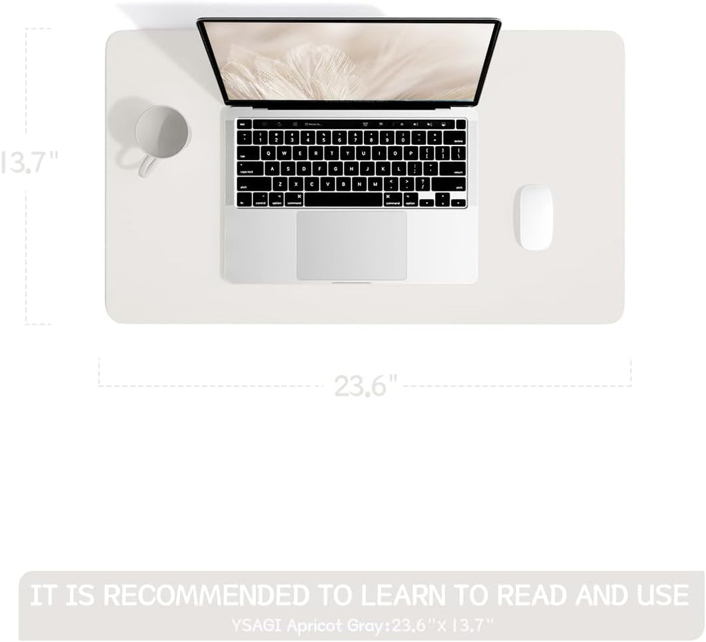 YSAGi Non-Slip Leather Desk Pad, Waterproof Laptop Computer Desk Keyboard Mat, Table Protector Blotter Mat, Large Mouse Pad for Office/Work/Home/Decor(Apricot Gray, 23.6" x 13.7")