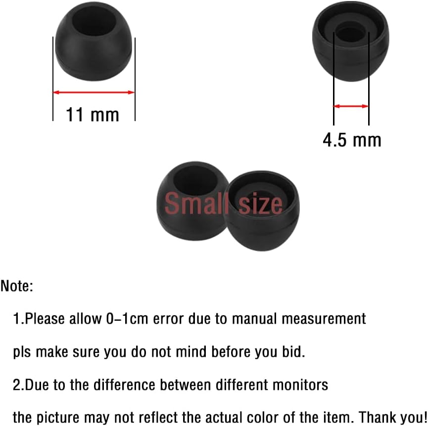 Silicone Small Replacement Earbud Tips Eartips for In-Ear Headphones Rubber Tips Earbuds Cap 10 Pairs (Black)