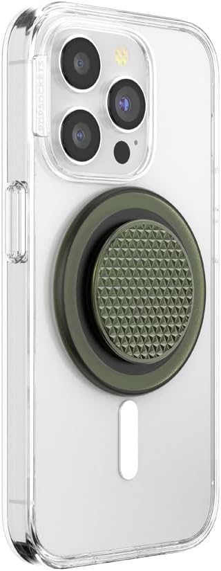 PopSockets Phone Grip for MagSafe with Kickstand, Magnetic Stand, Swappable Top, Secure Hold for iPhone MagSafe Cases, Phone & Tablet Grip - Triangle Knurl Olive