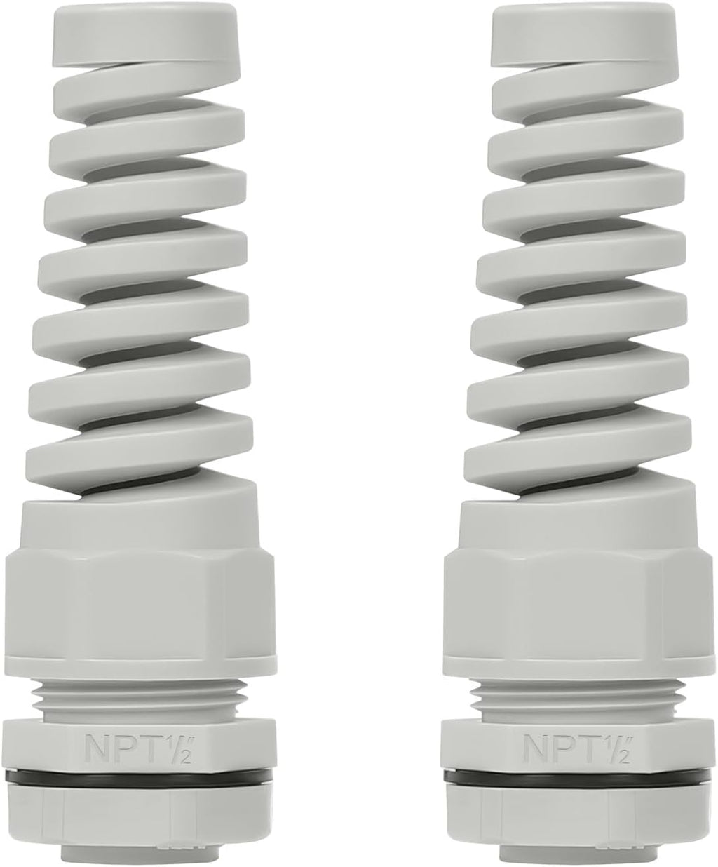 LeMotech 2Pcs NPT 1/2" IP68 Waterproof Cable Gland Flex Spiral Strain Relief Grey Nylon Joint with Gaskets for 6-12mm Wire Thread