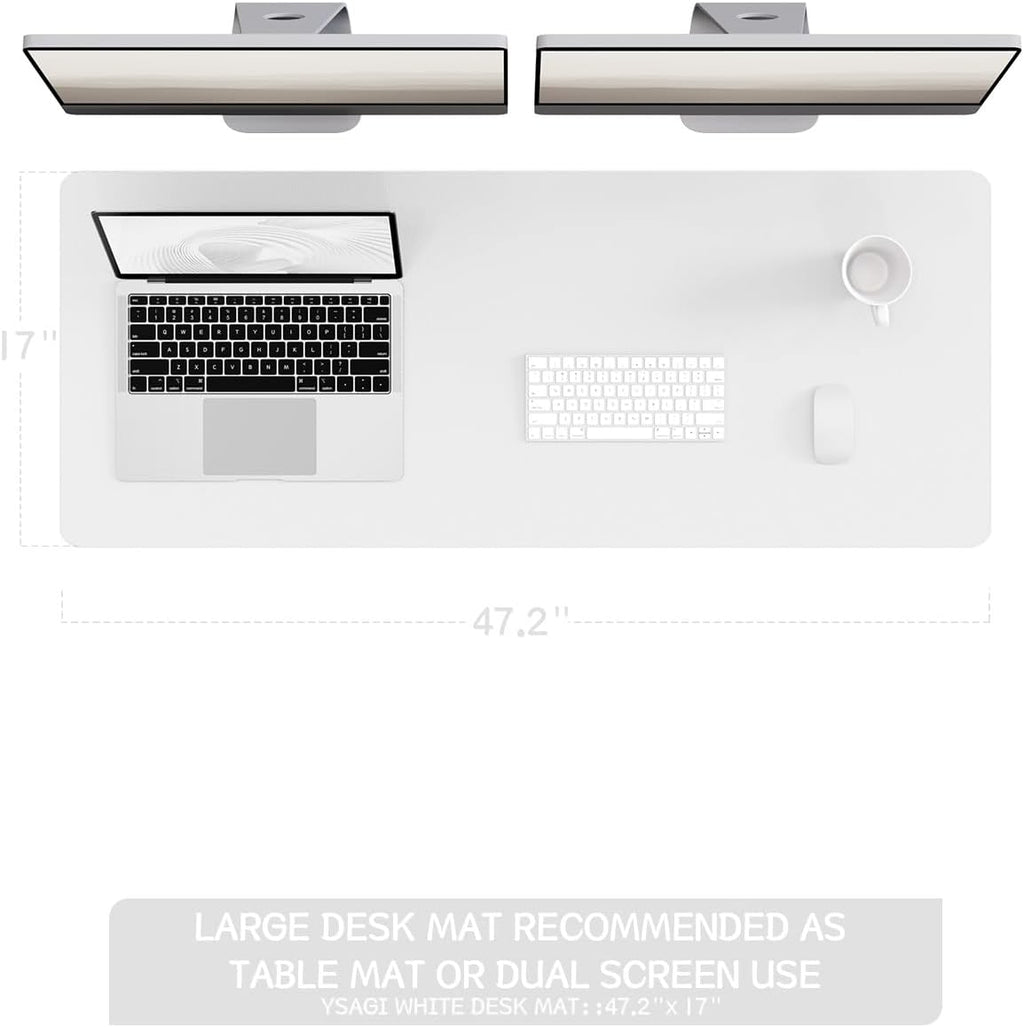 YSAGi Non-Slip Leather Desk Pad Long Size, Waterproof Laptop Computer Desk Keyboard Mat, Table Protector Blotter Mat, Large Mouse Pad for Office/Work/Home/Decor(White, 47" x 17")