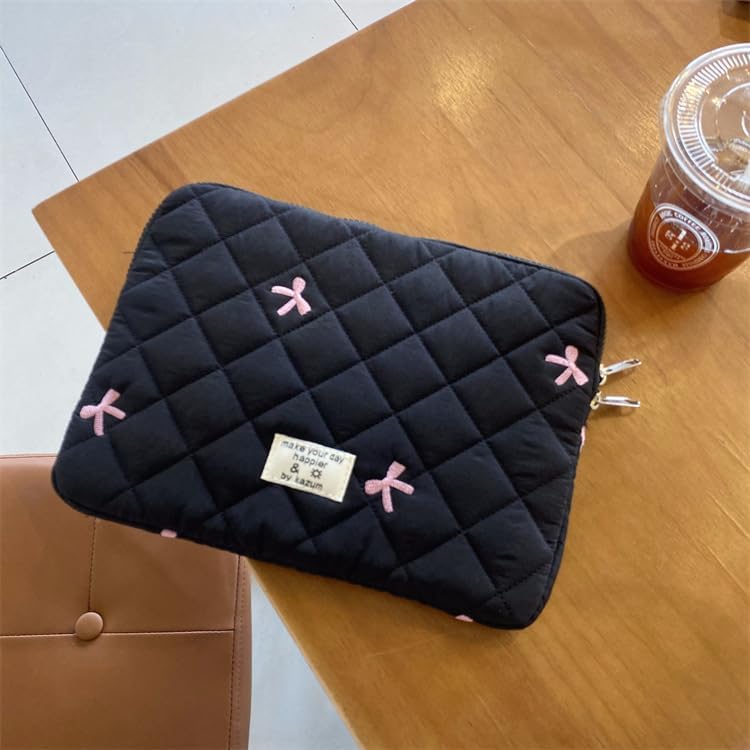 Cute Bow Graphic Carrying Laptop Bag Y2K Preppy Laptop Sleeve Case Bag Kawaii Pad Computer Protect Case Pouch (11 inch,Black)