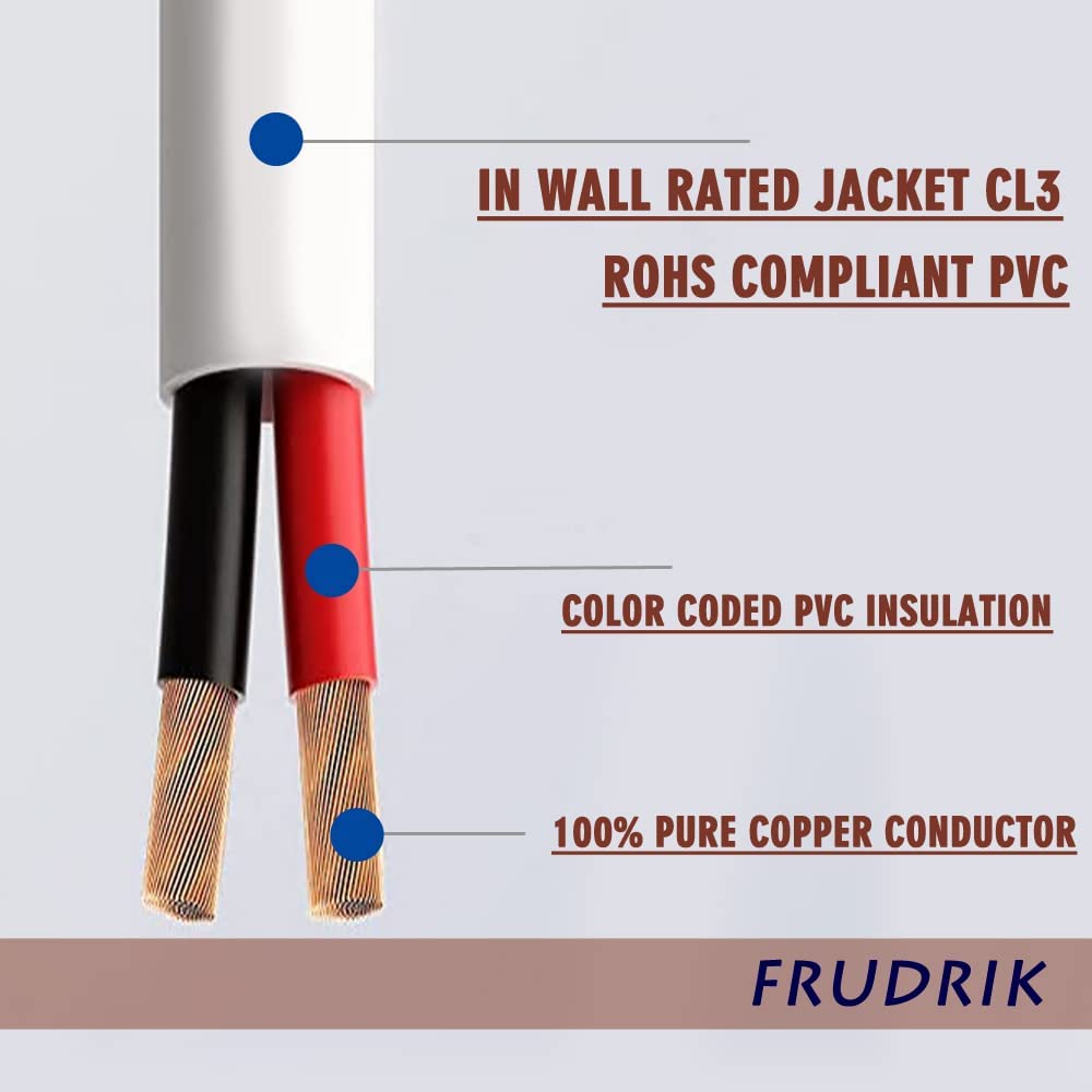 Speaker Wire - 99.9% Oxygen Free Copper – ETL Listed & CL3 Indoor Speaker Cable (14/2 White, 100FT)