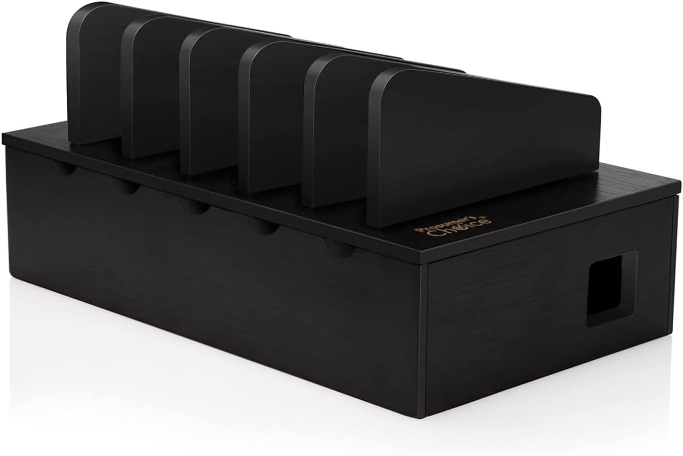 Prosumer's Choice Natural Bamboo Device Charging Station for Multiple Devices | Desk Dock Organizer for Cell Phone, Tablet, Apple iPhone, iPad | with Removable Dividers - Black