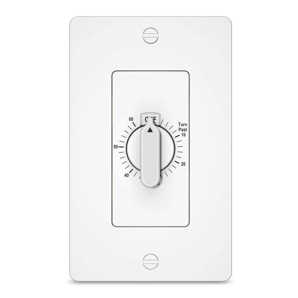 HBN 60 Minute Spring Wound Countdown Timer Switch for Bathroom Exhaust Fan, in-Wall Mechanical Light Switch Timer, No Neutral Required, Wall Plate Included, ETL Listed