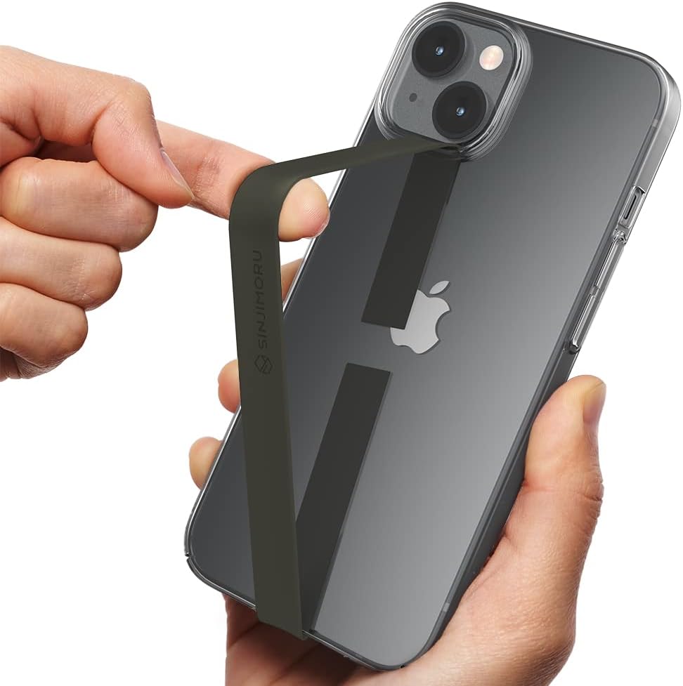 Sinjimoru Stretchable Silicone Phone Strap, Flexible and Elastic Grip Holder for iPhone & Android, Secure Phone Loops Finger Grip with Wireless Charging Support Sinji Loop Olive Grey