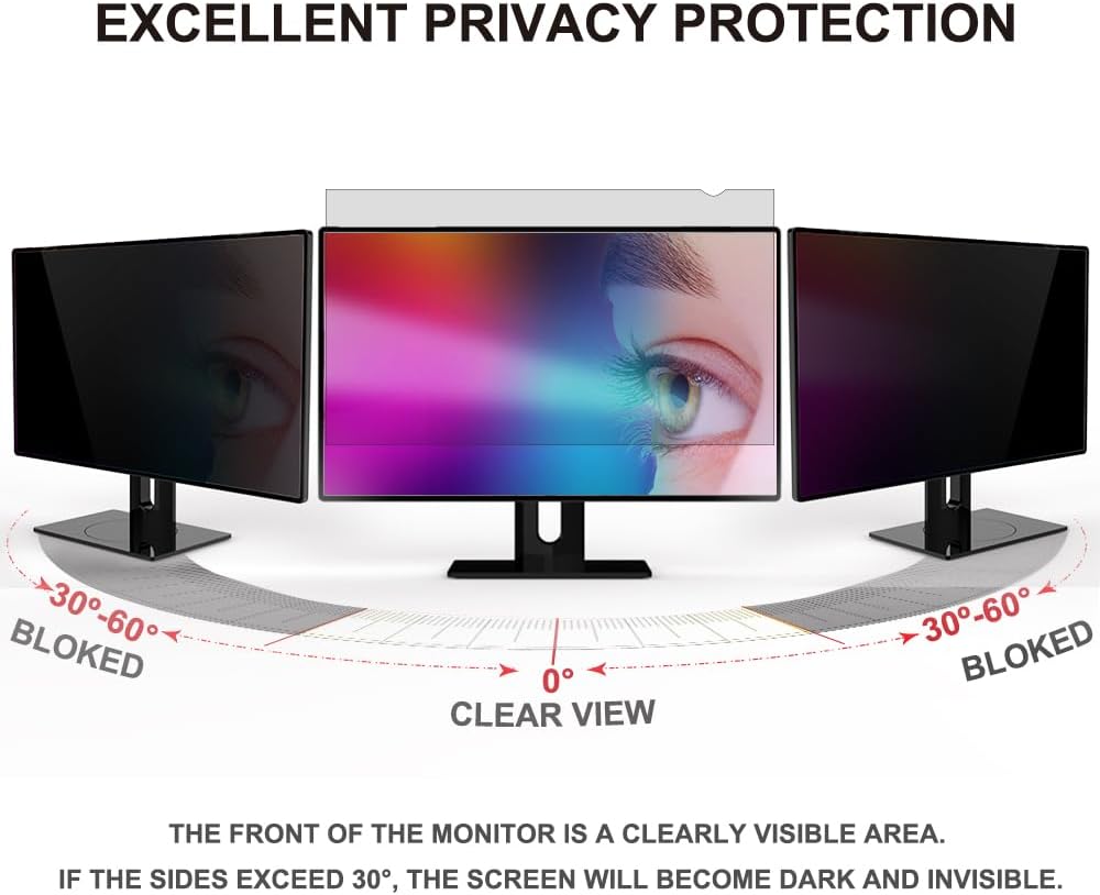 23.8 inch Computer Privacy Screen Filter - Suitable for 16:9 Aspect Ratio Widescreen Monitor - Blue Light Filter - Anti-Glare & Anti-Scratch Protector Film (23.8" Widescreen (16:9))