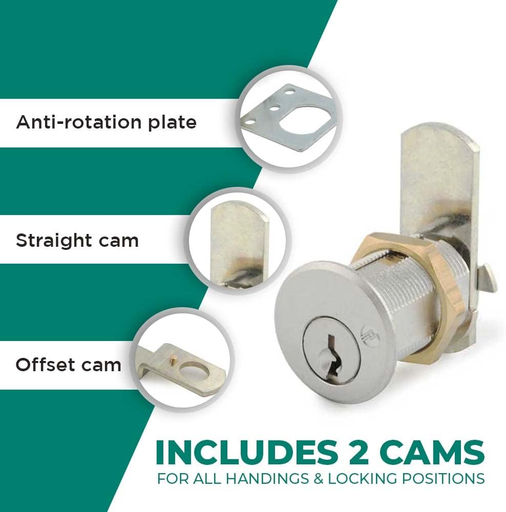 Olympus Lock DCN1 Rekeyable Cam Lock | 1" Cylinder KD Keyed Different | US26D Chrome Cabinet Lock | Grade 1 Reversible for Doors & Drawers