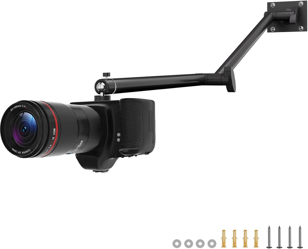 Articulating Camera Wall Moun with 1/4"-20 Threaded Compatible with DSLR/Security/Webcam/Action/LED Light/CCTV POV Camcorder Cameras,Adjustable Aluminium Alloy Arm Metal Base