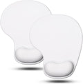 JIKIOU Mouse Pad, 2 Pack Ergonomic Mouse Pads with Comfortable Gel Wrist Rest Support and Smooth Cloth, Non-Slip PU Base for Easy Typing Pain Relief Durable and Easy to Clean Small White
