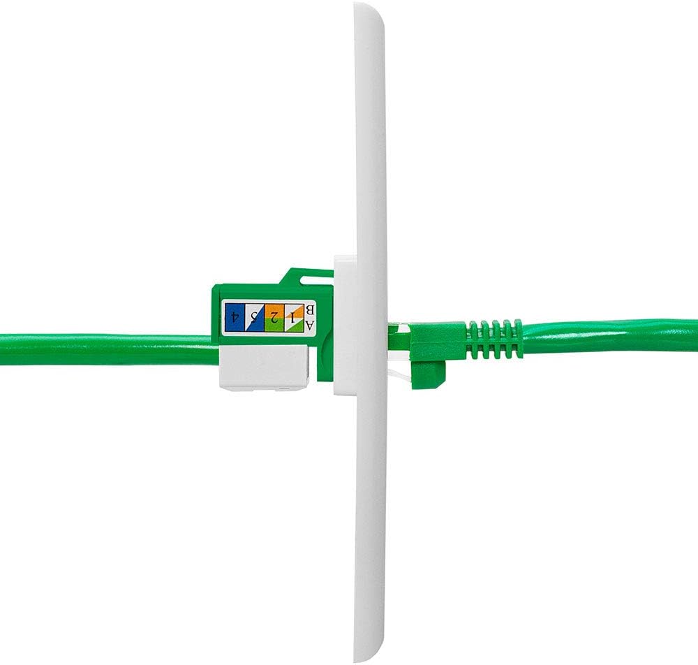 Cmple - 10 Pack Cat5e Keystone Jack Insert Punch Down RJ45 Connectors RJ45 Keystone Jack 90 Degree Female for Wall Plates, Patch Panels, Patch Cables, Ethernet Cables - Green