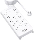 TROND Surge Protector Power Strip 15 ft Cord - Long Extension Cord, 13 Widely-Spaced Outlets Expansion with USB C Ports, 4000 Joules, Flat Plug, Wall Mount, ETL Listed, Office Desk Accessory, White