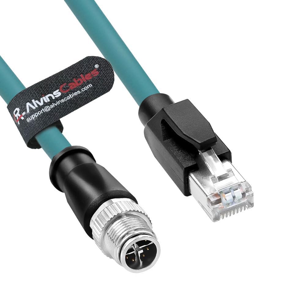 Alvin's Cables M12 8 Pin Male to RJ45 Shielded Ethernet Cable M12 X Coded 8 Position Cat6a Cable for Cognex Industrial Camera 10M/32.8ft