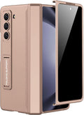 Miimall for Samsung Galaxy Z Fold 5 Case with Privacy Screen Protector, Built-in Adjustable Kickstand & Magnetic Hinge Protection All-Inclusive Protective Case for Galaxy Z Fold 5 5G(Champagne Gold)