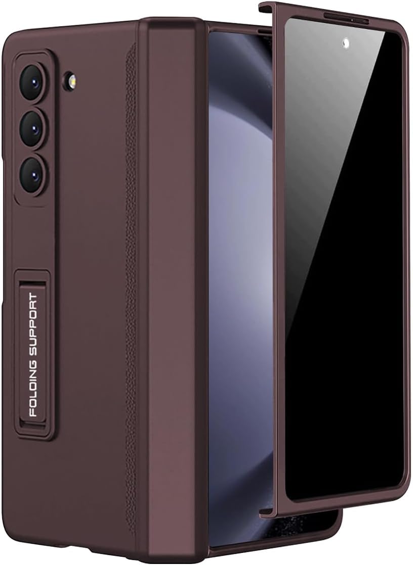 Miimall for Samsung Galaxy Z Fold 5 Case with Privacy Screen Protector, Built-in Convenient Adjustable Kickstand & Magnetic Hinge Protection All-Inclusive Protective Case for Galaxy Z Fold 5 Wine Red