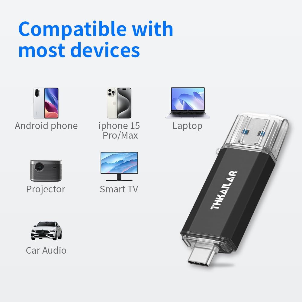 Thkailar USB C Thumb Drive 128GB OTG USB 3.1 Flash Drive Dual for Business Traveler Compatible with Android Phone/PC/Mac Pro External Storage Data(Black)