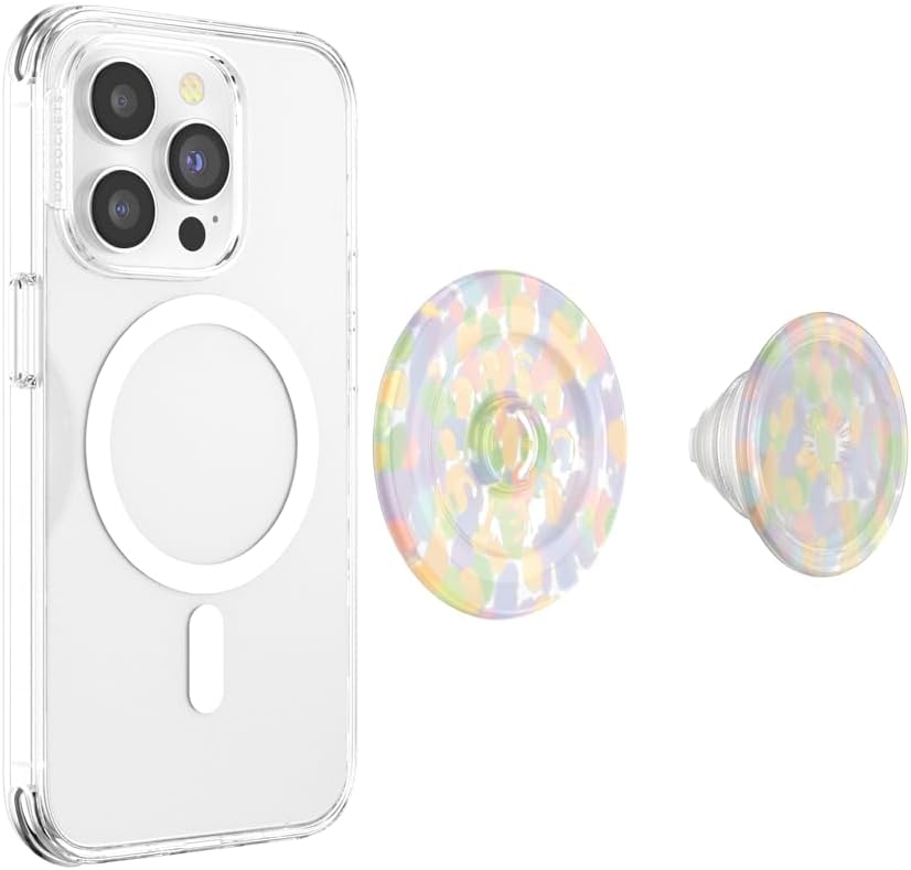 PopSockets Phone Grip for MagSafe with Kickstand, Magnetic Stand, Swappable Top, Secure Hold for iPhone MagSafe Cases, Phone & Tablet Grip, Cute PopSockets - Rainbow Glass