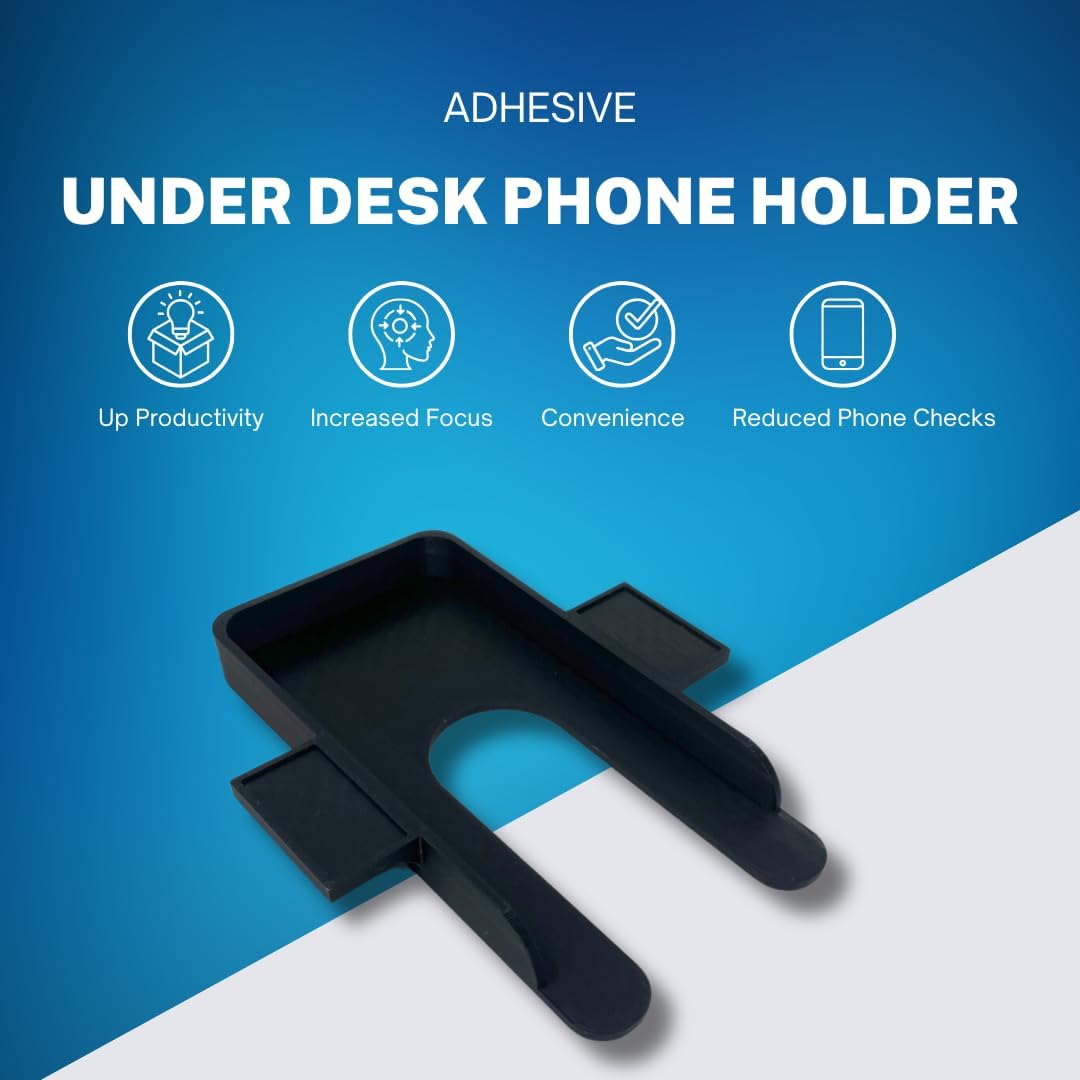 Chatelet Under Desk Phone Holder with Adhesive – Hidden Smartphone Mount for Office or Home Desk – Stick-On Organizer for Focus & Productivity – Fits Most Phones (Black)