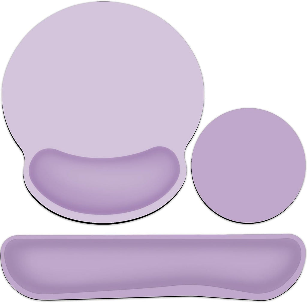 Mouse Pad with Wrist Rest Set, 3-in-1 Wrist Support Mousepad Set, Gaming Mat Pad with Anti-Skid Base,Ergonomic Mouse Pad Purple,Memory Foam Gel Wrist Rest for Computer Keyboard