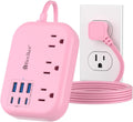 6 USB(3 USB C) Pink Power Strip- 5Ft Pink Extension Cord with 6 USB Charging Station 24W/4.8A and 3 Outlets, Pink Desk Accessories for Cruise Travel Pink Cute Kawaii College Dorm Desk Home Essentials