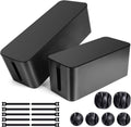 Cable Management Box, 2 Pack Large & Medium Cable Organizer Box with 17 PCS Cable Management Set, Cord Organizer Box to Hide Surge Protector on Desk or Floor (Black)