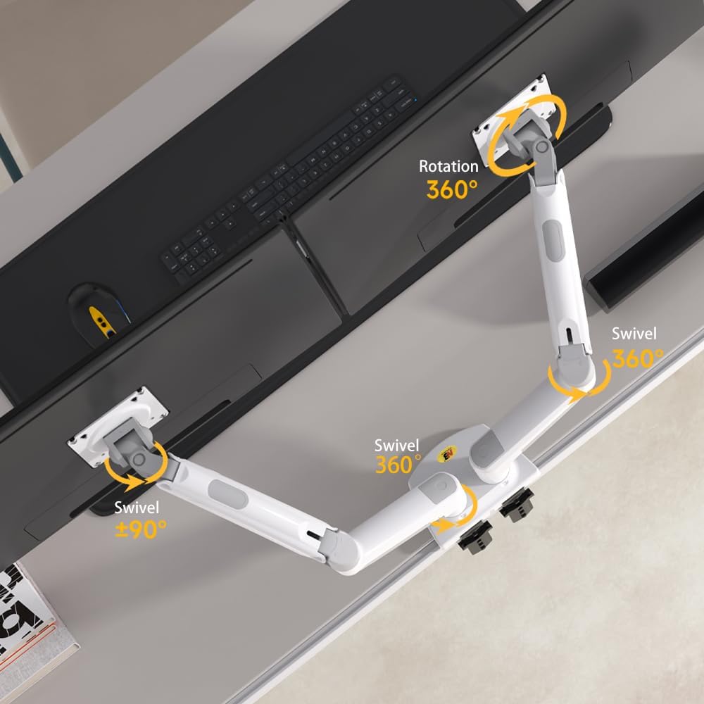 NB North Bayou Dual Monitor Desk Mount Stand Full Motion Swivel Computer Monitor Arm for Two Screens 17-27 Inch with 4.4~19.8lbs Load Capacity for Each Display F160-W