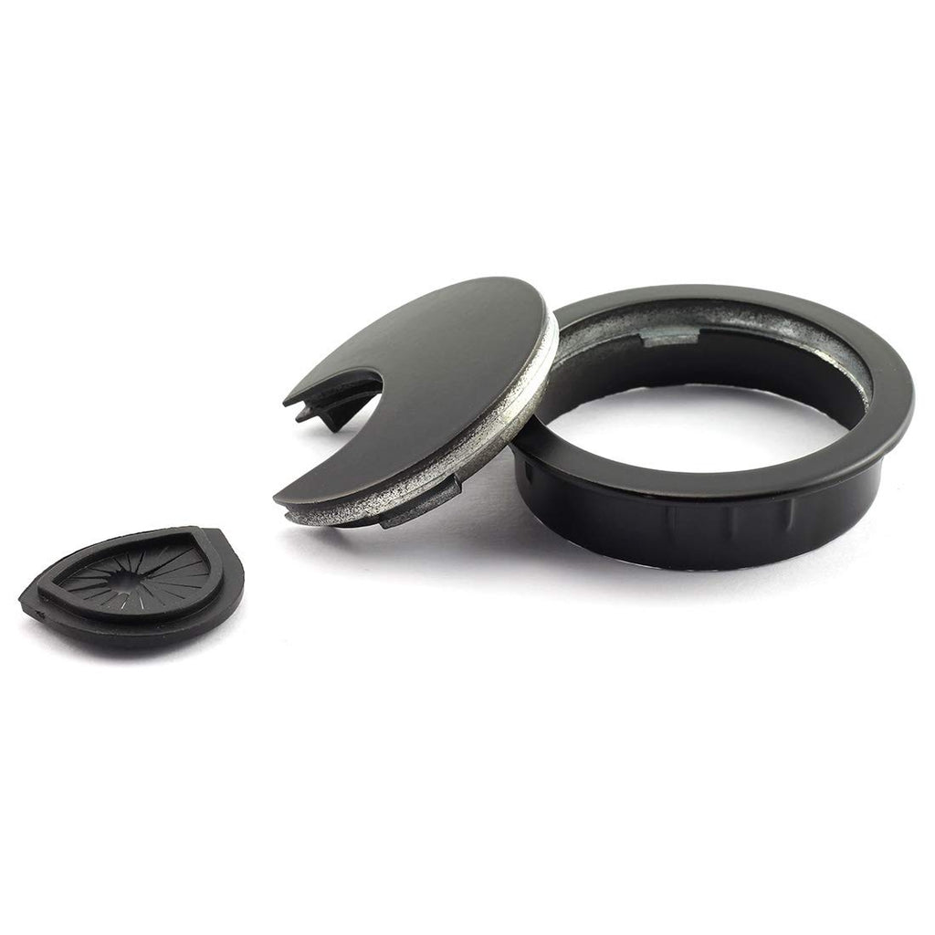 HJ Garden 1pc 2 inch (50mm) Metal Desk Grommets for Managing and Hiding Wire Cord Cable Hole Cover Office PC Desk Cable Cord Organizer Zinc Alloy Cover Black