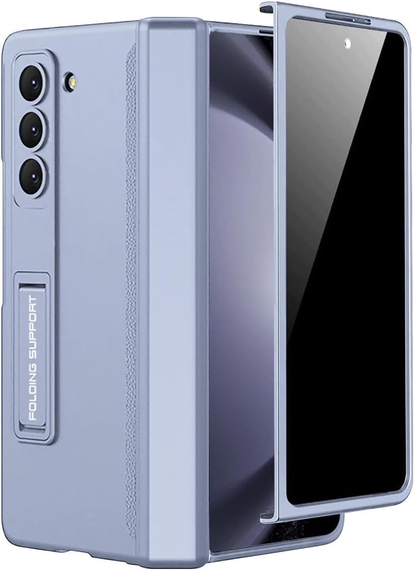 Miimall for Samsung Galaxy Z Fold 5 Case with Privacy Screen Protector, Built-in Adjustable Kickstand & Magnetic Hinge Protection All-Inclusive Protective Case for Galaxy Z Fold 5 5G(Ice Blue)