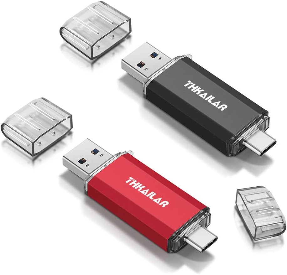 Thkailar USB C Flash Drive 128GB 2 Pack USB Flash Drive with Type C and Type A 3.1 Port USB C Thumb Drive Compatible with Android Phone PC Mac Pro-Transfer Data(Red)