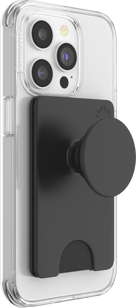 PopSockets Phone Wallet with Expanding Kickstand, Phone Card Holder - Black