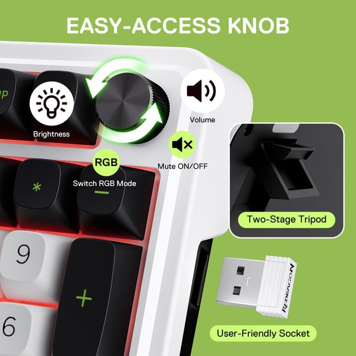 Redragon K686 PRO 98 Keys Wireless Gasket RGB Gaming Keyboard, 3-Mode PBT Mechanical Keyboard w/Hot-Swap Socket, Dedicated Knob Control & 5-Layer Noise Dampening, Custom Linear Switch