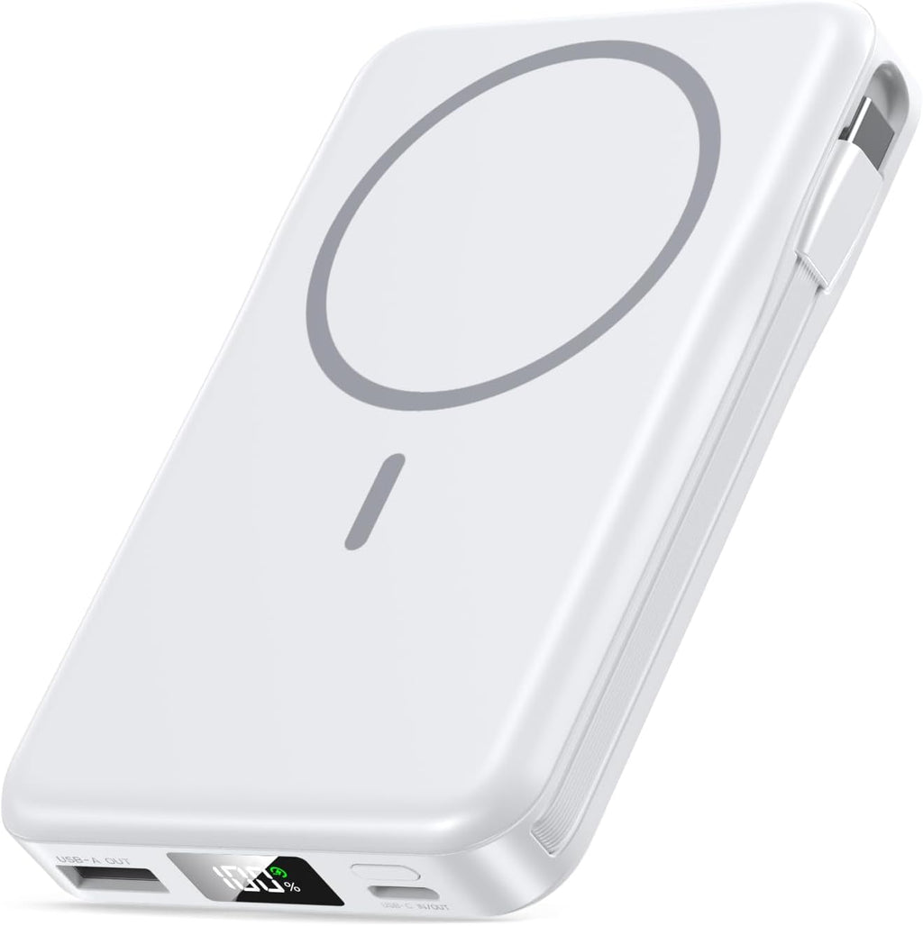 Magnetic Portable Charger, 10000mAh Power Bank, 5 in 1 Portable Charger with Built in Cable, 20W Fast Charging for Magsafe Battery Pack Compatible with iPhone 16/15/14/13 Pro/Pro Max, Samsung Series