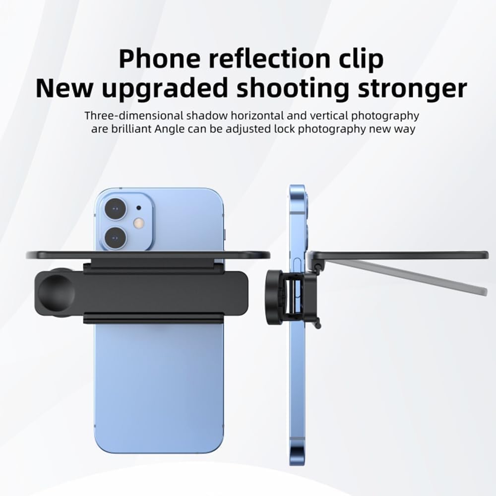 Smartphone Camera Mirror Reflection Clip Kit, Adjustable HD Glass Mirror Effect Lens for Creative Photography, Vertical & Horizontal Phone Selfie Reflector, Portable Photography Accessory (2PCS-White)