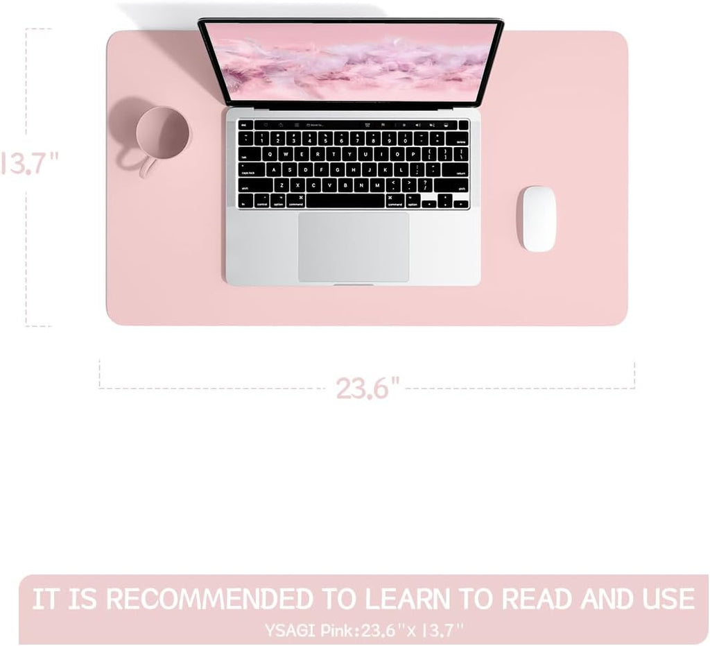 YSAGi Non-Slip Leather Desk Pad, Waterproof Laptop Computer Desk Keyboard Mat, Table Protector Blotter Mat, Large Mouse Pad for Office/Work/Home/Decor(Pink, 23.6" x 13.7")