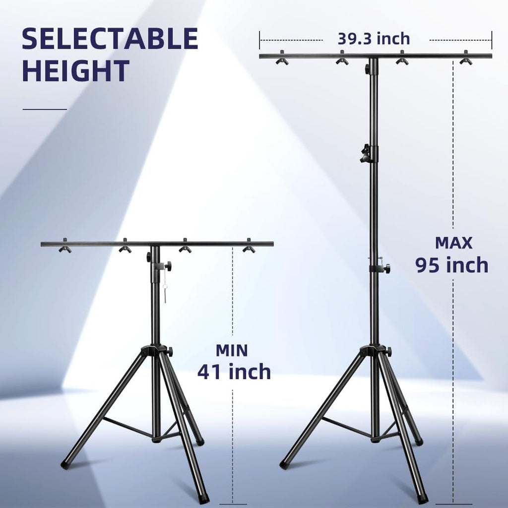 DJ Lights Stand 2 Pack, Heavy Duty DJ Stand, Portable Par Can Tripod Stage Light Stand Adjustable Height 41-95 Inch, DJ Lighting T Bar Suitable for Stages, Bar, Banquet, Party