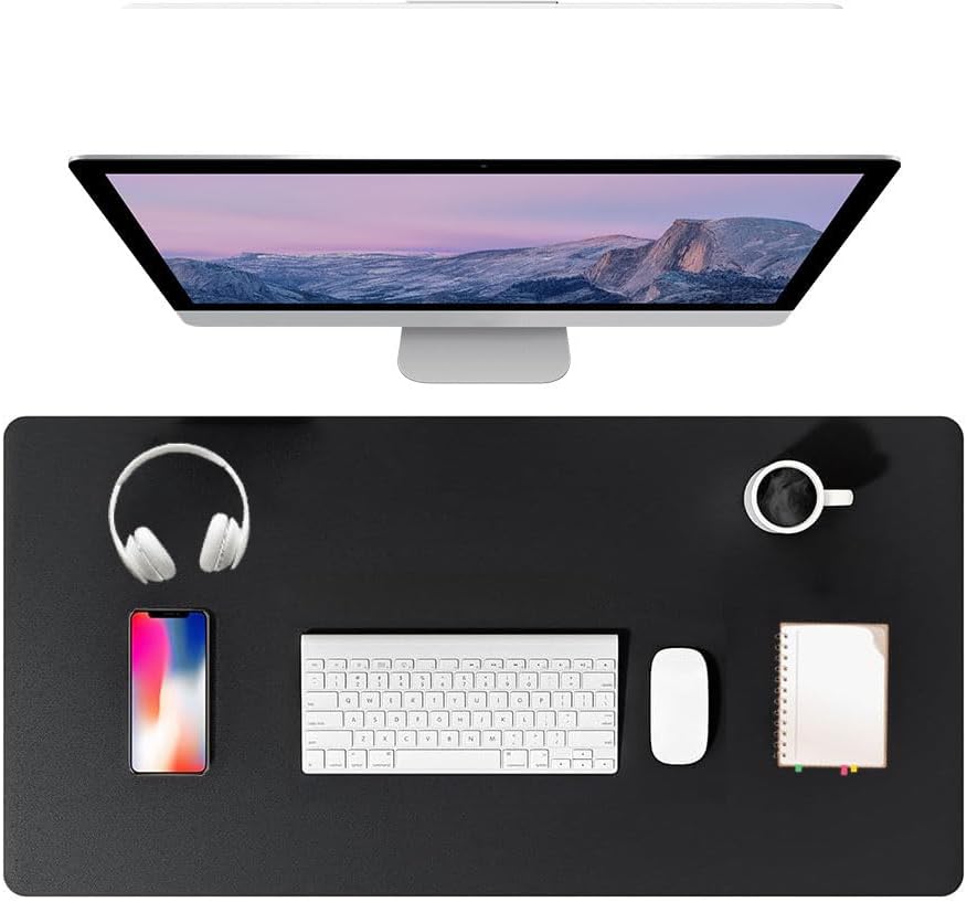 PU Leather Desk Pad Protector Gaming Mouse Pad Non Slip Desk Mat for Keyboard and Mouse Waterproof Desk Writing Pad for Office and Home Desk Accessories(Black, 35.4 * 17.7)