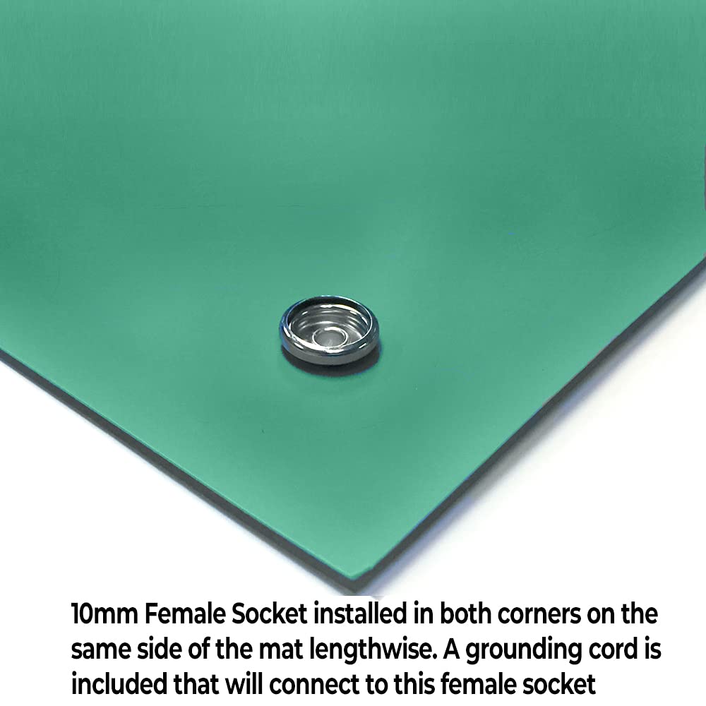 RubberStat Dual Layer ESD Compliant Workstation Rubber Table Mat Kit, Soldering, Cell Phone Repair, with Wrist Strap Set and Ground Cord - 24"x60" Green
