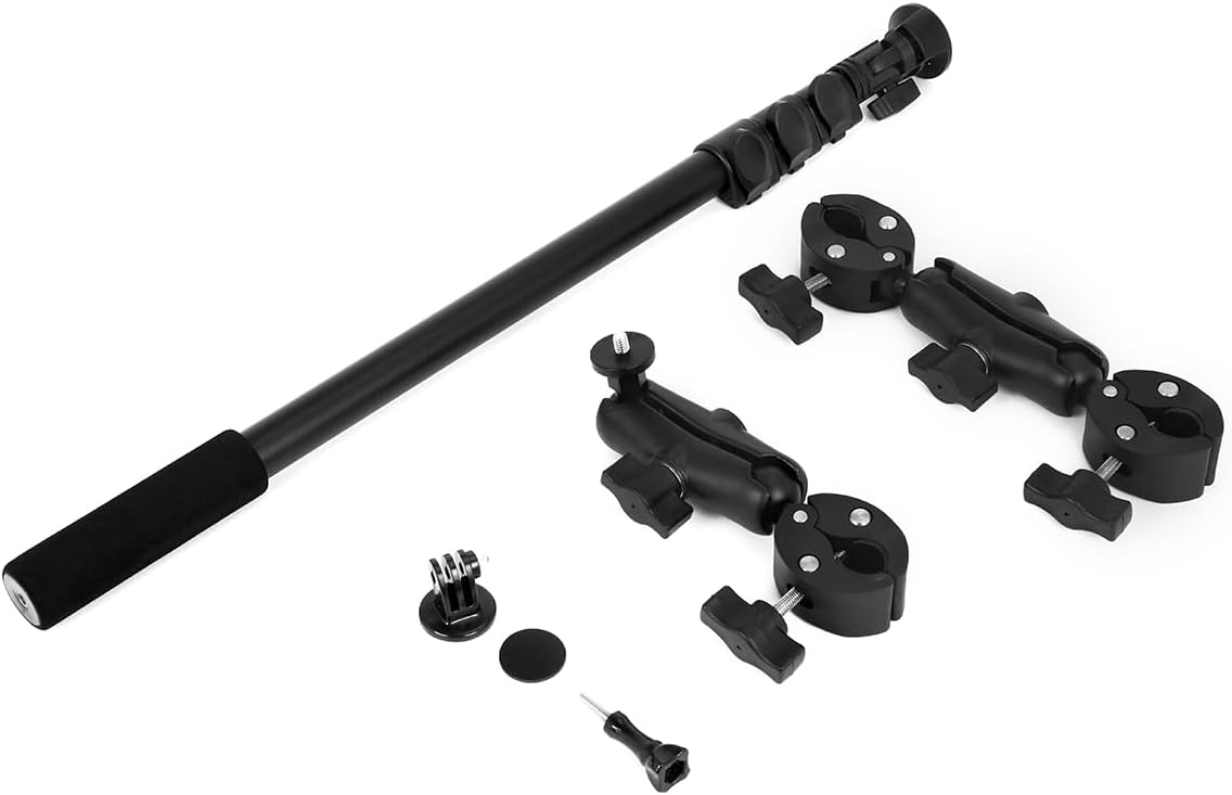 Motorcycle Bike Handlebar Double clamp Mount Invisible Selfie Stick Super Camera Clamp 360°Rotating Extendable Ballhead Magic Arm 60'' for Insta360 ONE X3 X2 X RS R Go 2 3 Action Camera, Black